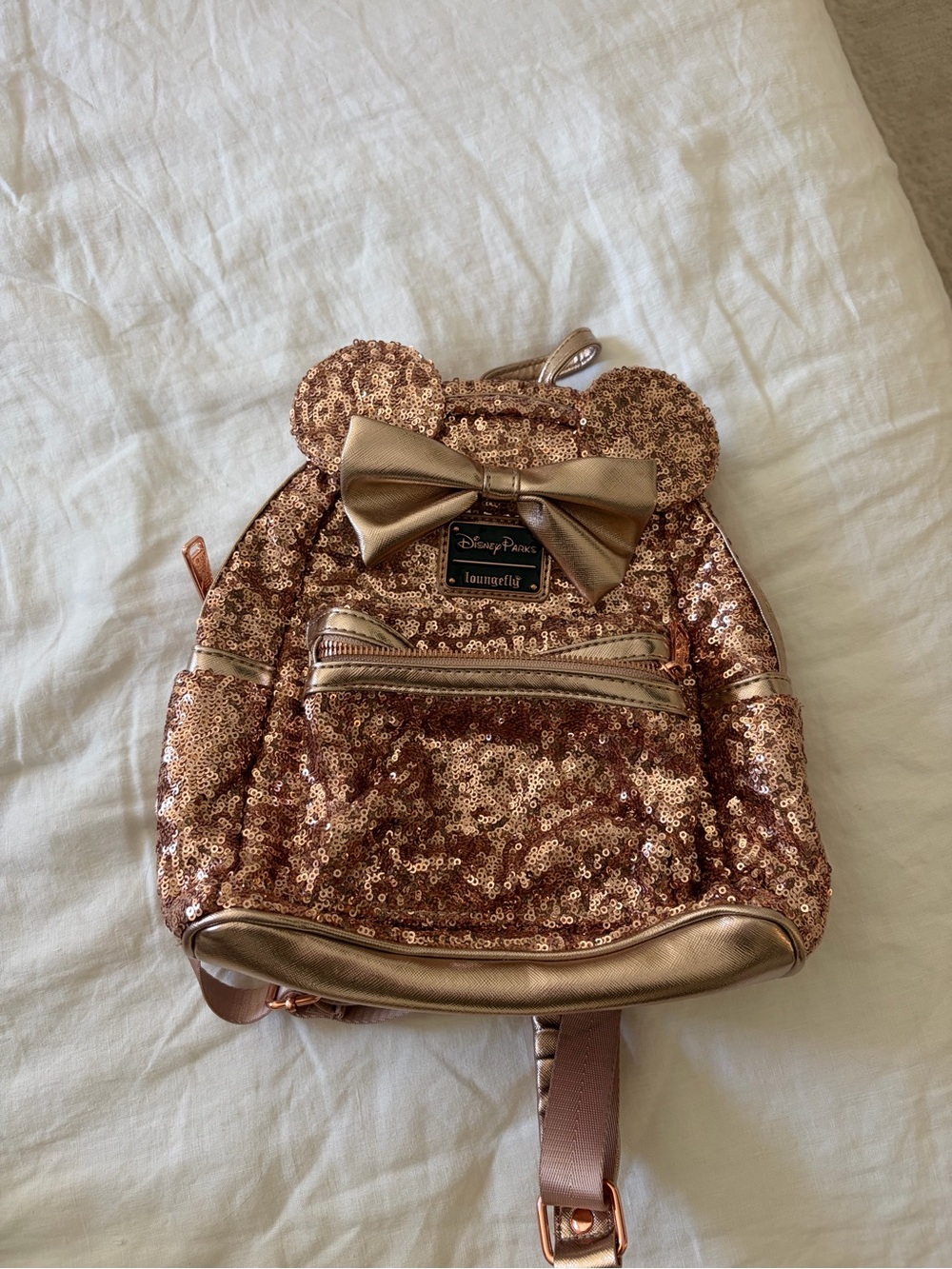 Loungefly Rose Gold Sequin Mini Backpack with Bow